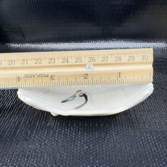 Vintage Japanese Ceramic Footed Crane 4inch Dish Plate Rare Set 3 Dishes Marked - Picture 3 of 16